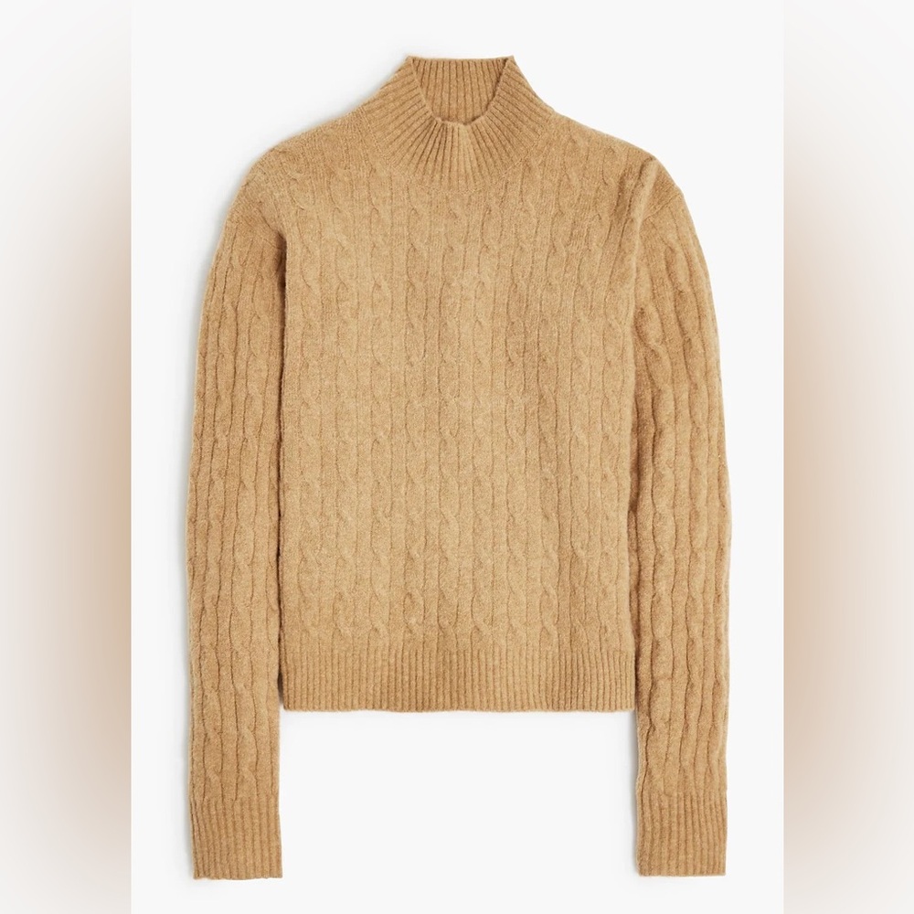NWT J. Crew Cable-Knit Mock Neck Sweater Women's Size M Heather Acorn